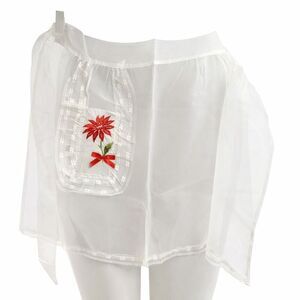 Vintage 60’s White Sheer Lace Embroidered Red Poinsetta With Bow Christmas NWOT